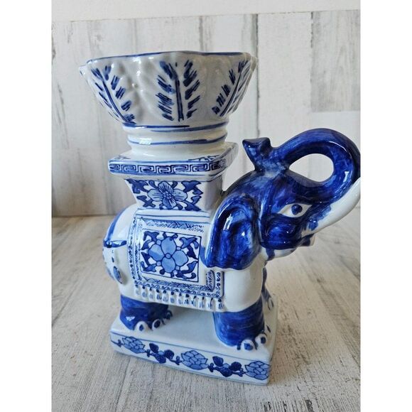 Canton collection twos company elephant vase bowl unique blue Delph statue figur - Picture 4 of 8